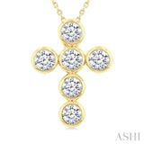 2 Ctw Round Cut Diamond 6-Stone Bezel Set Cross Pendant With Chain in 14K Yellow Gold
