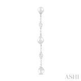 4 MM Round Shape Cultured Pearl and 1/20 Ctw Round Cut Diamond Station Long Earring in 14K White Gold