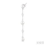 4 MM Round Shape Cultured Pearl and 1/20 Ctw Round Cut Diamond Station Long Earring in 14K White Gold