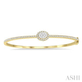 1 Ctw Oval Shape Lovebright Round Cut Diamond Stackable Bangle in 14K Yellow and White Gold