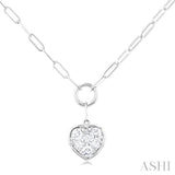1/4 Ctw Lovebright Heart Shape Round Cut Diamond Paperclip Necklace in 14K White Gold