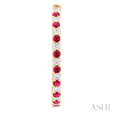 2.3 MM Round Ruby and 1 1/2 Ctw Round Cut Diamond Inside & Outside Alternating Precious Hoop Earrings in 14K Yellow Gold