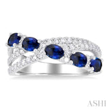 4x3 MM Oval Cut Sapphire and 1/2 Ctw Single Cut Diamond Split Criss-Cross Precious Band in 14K White Gold