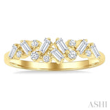 1/3 Ctw Scatter Baguette and Round Cut Diamond Stackable Fashion Band in 10K Yellow Gold