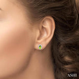 5x3 MM Oval Shape Peridot and 1/8 Ctw Single Cut Diamond Halo Semi-Precious Stud Earrings in 10K White Gold