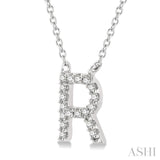 1/20 Ctw Initial 'R' Round Cut Diamond Pendant With Chain in 10K White Gold