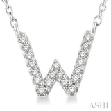 1/20 Ctw Initial 'W' Round Cut Diamond Pendant With Chain in 10K White Gold