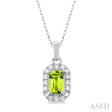5x3 MM Octagonal Shape Peridot and 1/20 Ctw Single Cut Diamond Halo Semi-Precious Pendant with Chain in 10K White Gold