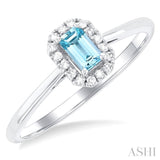5x3 MM Octagonal Shape Aquamarine and 1/20 Ctw Single Cut Diamond Halo Semi-Precious Ring in 14K White Gold