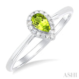 5x3 MM Pear Shape Peridot and 1/20 Ctw Single Cut Diamond Halo Semi-Precious Ring in 14K White Gold