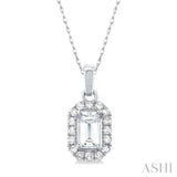 5x3 MM Octagonal Shape White Topaz and 1/20 Ctw Single Cut Diamond Halo Semi-Precious Pendant with Chain in 14K White Gold