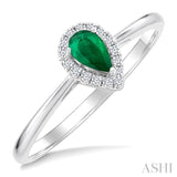 5x3 MM Pear Shape Emerald and 1/20 Ctw Round Cut Diamond Halo Precious Ring in 10K White Gold
