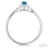 5x3 MM Oval Shape Blue Topaz and 1/20 Ctw Single Cut Diamond Halo Semi-Precious Ring in 10K White Gold