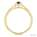 3.25 MM Round Sapphire and 1/20 Ctw Single Cut Diamond Halo Precious Ring in 10K Yellow Gold