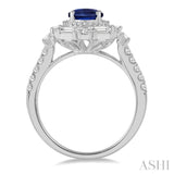 8x6 MM Oval Shape Sapphire and 3/4 Ctw Baguette and Round Cut Diamond Precious Ring in 14K White Gold