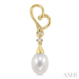 8x6 MM Cultured Pearls and 1/20 Ctw Round Cut Diamond Earrings in 10K Yellow Gold