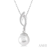 7x7 MM Round Cut Cultured Pearl and 1/20 Ctw Round Cut Diamond Pendant in 14K White Gold with Chain