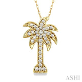 1/10 Ctw Palm Tree Round Cut Diamond Pendant in 10K Yellow Gold with Chain