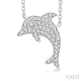 1/6 Ctw Sea Life Petite Dolphin Round Cut Diamond Fashion Pendant With Chain in 10K White Gold