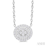 1/6 Ctw Double Halo Oval Shape Petite Round Cut Diamond Fashion Pendant With Chain in 10K White Gold