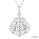 1/20 Ctw Marine Life Petite Seashell Round Cut Diamond Fashion Pendant With Chain in 10K White Gold