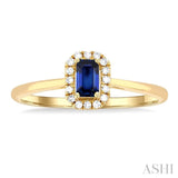 5x3 MM Octagonal Shape Sapphire and 1/20 Ctw Single Cut Diamond Halo Precious Ring in 10K Yellow Gold