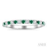 1.80 MM Round Shape Emerald and 1/4 Ctw Round Cut Diamond Precious Stack Band in 10K White Gold