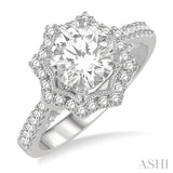 5/8 Ctw Star Border 6.5MM Round Cut Diamond Semi-Mount Engagement Ring in 14K White Gold