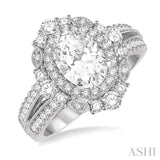 7/8 Ctw Oval Round Cut Diamond Semi-Mount Engagement Ring in 14K White Gold