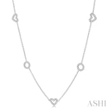 1 Ctw Heart and Circle Round Cut Diamond Station Necklace in 14K White Gold