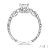 1/2 Ctw Oval Shape Leaf Carved Shank Lovebright Round Cut Diamond Engagement Ring in 14K White Gold