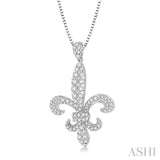 7/8 Ctw Round Cut Diamond Fleur De Lis Pendant in 14K White Gold with Chain