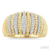 1/3 Ctw Dome Shape Rope Bead Round Cut Diamond Fashion Ring in 14K Yellow Gold