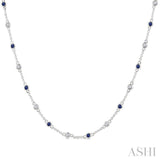 1.90MM Sapphire and 1/2 Ctw Round Cut Diamond Precious Station Necklace in 14K White Gold