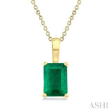7X5MM Octagon Shape Emerald Precious Solitaire Pendant With Chain in 14K Yellow Gold