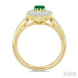 1 Ctw Art Deco Hexagon 6X4MM Octagon Shape Emerald, Baguette and Round Cut Diamond Precious Fashion Ring in 14K Yellow Gold