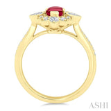 6X4 MM Octagon Cut Ruby and 5/8 Ctw Art Deco Mixed Diamond Cut Precious Fashion Ring in 14K Yellow Gold