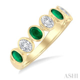 4X3 MM Oval Shape Emerald and 1/2 Ctw Oval Cut Diamond 7 Stone Bezel Set Precious Fashion Band in 14K Yellow Gold