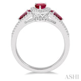 6x4 MM & 5x3 MM Triple Pear Shape Ruby and 1/5 Ctw Round Cut Diamond Precious Ring in 10K White Gold