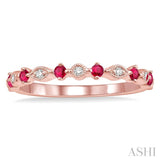 1.8 MM Round Cut Ruby and 1/20 Ctw Round Cut Diamond Precious Half Eternity Wedding Band in 14K Rose Gold