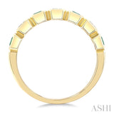 4X3 MM Octagonal Shape Emerald and 5/8 Ctw Emerald Cut Diamond 7 Stone Bezel Set Precious Fashion Band in 14K Yellow Gold