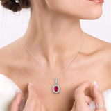 6x4 MM Oval Cut Ruby and 1/10 Ctw Round Cut Diamond Pendant in 14K White Gold with Chain