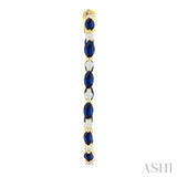 4x2 MM Marquise Cut Sapphire and 3/8 Ctw Round Cut Diamond Precious Inside-Out Hoop Earrings in 14K Yellow Gold