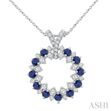 2.5 MM Round Shape Sapphire and 5/8 Ctw Round Cut Diamond Precious Circle Pendant With Chain in 14K White Gold
