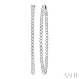 2 Ctw Inside & Outside Round Cut Diamond Hoop Earrings in 14K White Gold
