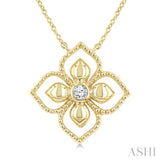 1/20 Ctw Floral Medallion Bezel Set Round Cut Diamond Fashion Pendant in 10K Yellow Gold