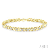 1/10 Ctw 'X' and Heart Round Cut Diamond Bracelet in Yellow Gold Vermeil