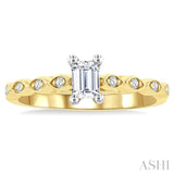 1/10 Ctw Emerald Shape Round Cut Diamond Semi-Mount Engagement Ring in 14K Yellow and White Gold