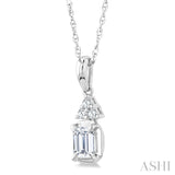 1/4 Ctw Emerald and Round Cut Diamond Fashion Pendant With Chain in 14K White Gold