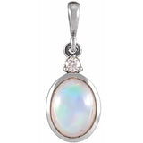 Sterling Silver 8x6 mm Natural Ethiopian Opal & .03 CT Natural Diamond Pendant